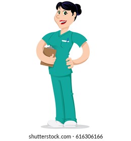 Female mascot bella caretaker, nurse. Ideal for educational and educational materials