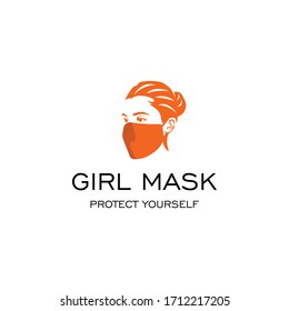 Female Mask Medical Concept Design Drawing Health Protection Logo Design Vector