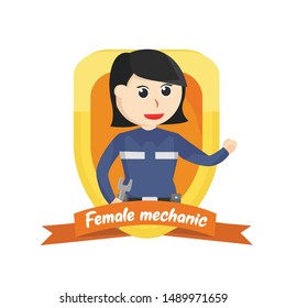 Female mechanic in emblem illustration