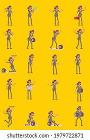 female mechanic engineer character set 20 poses vector format