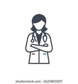 Female Medical Professional Icon Isolated On White Background