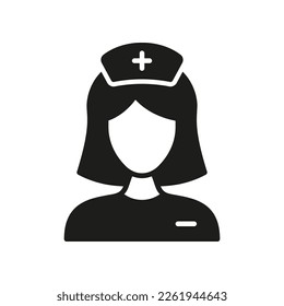 Female Medical Specialist Silhouette Icon. Woman General Practitioner Glyph Pictogram. Pharmaceutical Sign. Clinician, Doctor, Nurse, Intern, Hospital Staff Symbol. Isolated Vector Illustration.