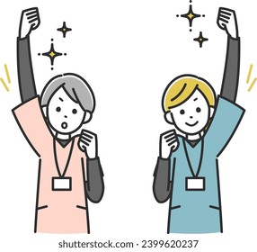 Female medical staff raising their fists in support