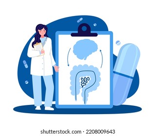 A female medical worker. Gastroenterologist with a tablet. The concept of medicine and health. Vector illustration in a flat style on a blue 