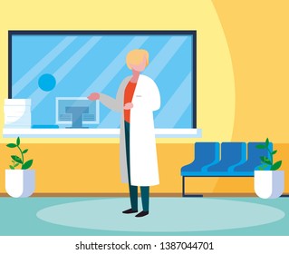 female medicine worker in clinic reception