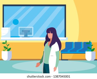 female medicine worker in clinic reception