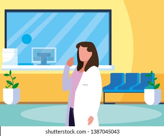 female medicine worker in clinic reception