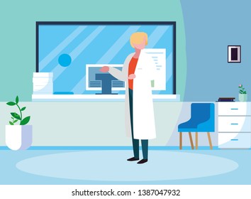 female medicine worker in clinic reception