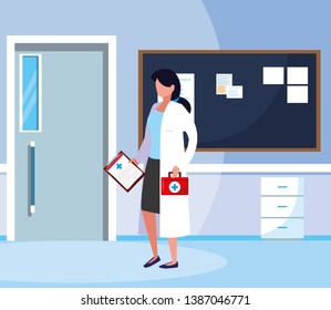 female medicine worker in hospital corridor