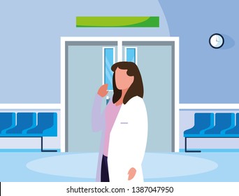 female medicine worker in the operating room entrance