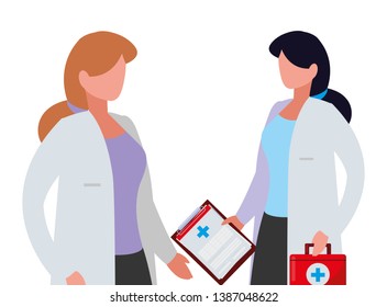 female medicine workers with uniform characters
