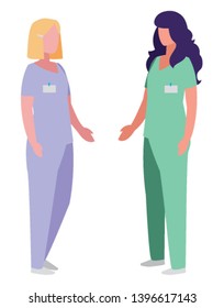female medicine workers with uniform characters vector illustration design