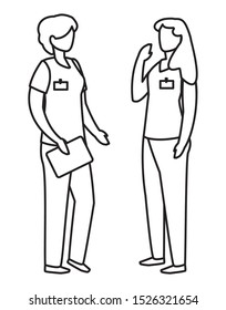 female medicine workers with uniform characters vector illustration design