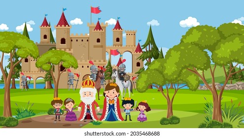 Female medieval historical cartoon characters illustration
