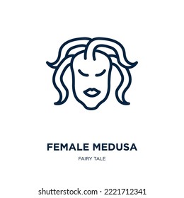 female medusa icon from fairy tale collection. Thin linear female medusa, head, character outline icon isolated on white background. Line vector female medusa sign, symbol for web and mobile