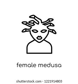 female Medusa icon. Trendy modern flat linear vector female Medusa icon on white background from thin line Fairy Tale collection, editable outline stroke vector illustration