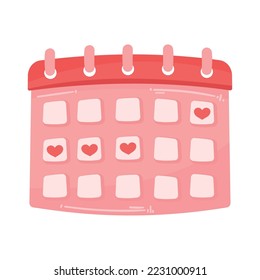 female menstruation calendar with hearts