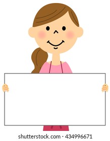 The female  with a message board