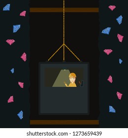 female miner down the elevator into the mine