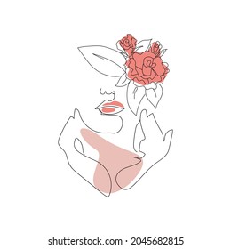 Female minimalist linear portrait. Logos for beauty salons, abstract vector portrait of a woman.