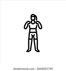 Female MMA fighter Pose outline icon. Mixed martial arts fighter black line illustration.