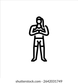 Female MMA fighter Pose outline icon. Mixed martial arts fighter black line illustration.