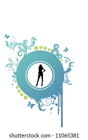 female model in a circular banner