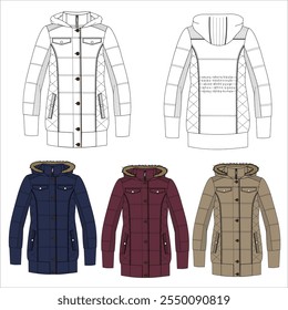 Female model clothing designs. coat drawings, poncho drawings and more