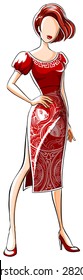 Female model in fashionable red dress