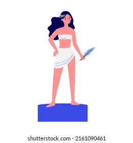 Modelo femenino posando en el taller de arte ilustración vectorial plana. Jóvenes artistas pintan en clase sobre anguilas. Educación y escuela de arte