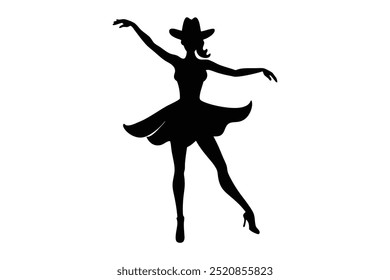 Female Model Striking Dance Pose Silhouette, Elegant Dancer Silhouette, Dance Movement Silhouette Art