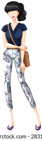 Female model wearing shirt and pants