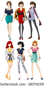 Female models wearing fashionable clothes