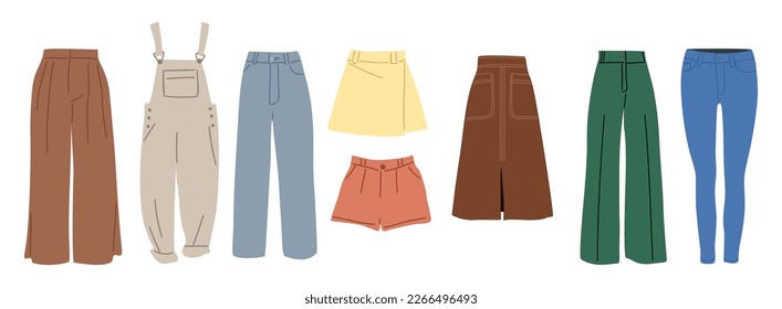  Female modern fashion clothes vector art set. 