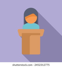 Female motivational speaker icon flat vector. Leader message. Course candidate