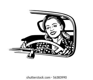 Female Motorist - Retro Clip Art