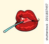 female mouth with a lollipop, pop art sexy image