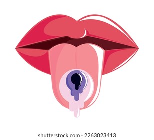 female mouth retro style icon isolated