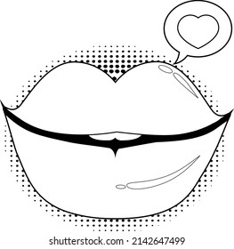 A Female Mouth Talking. Vector Black And White Coloring Page