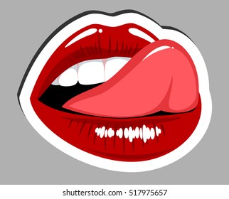 Female Mouth With Tongue Licked His Upper Lip,  Sticker