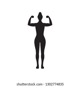 Female Muscle Flexing Fitness Vector Icon, Woman Silhouette Flexing Arms