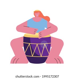 female musician playing drum character