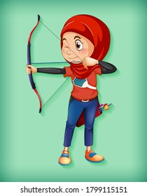 Female muslim archer character illustration