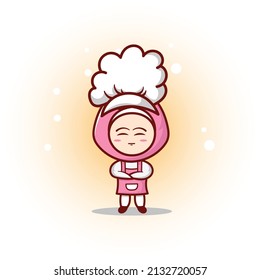 female muslim chef cartoon wearing chef hat