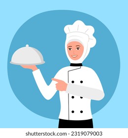 Female Muslim chef in flat design. Hijab cook.
