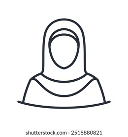 Ícone muçulmano feminino. Menina árabe ilustração vetor linha fina.