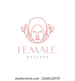 female muslimah hijab nature leaves fashion modern minimalist logo design vector