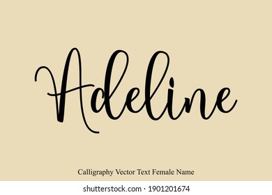 Female name - Adeline Typescript Handwritten Lettering Calligraphy Black Text on Light Yellow Background