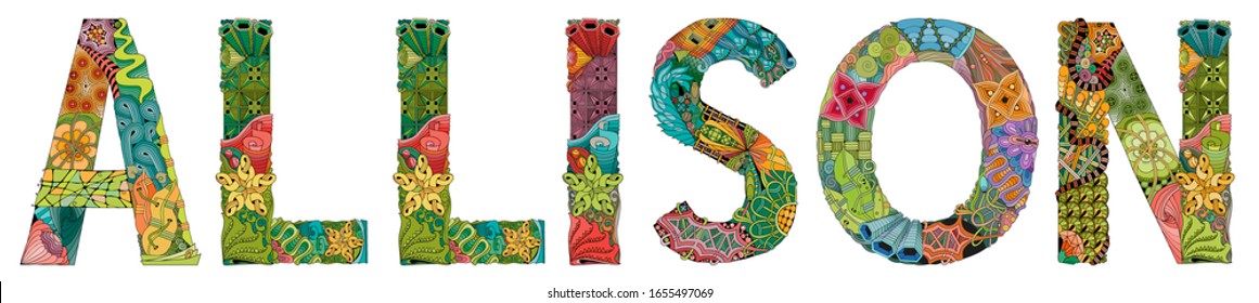 Female name Allison. Vector decorative zentangle object