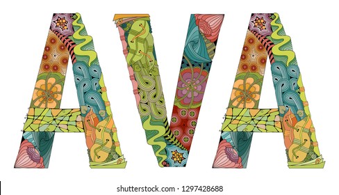 Female name AVA. Vector decorative zentangle object